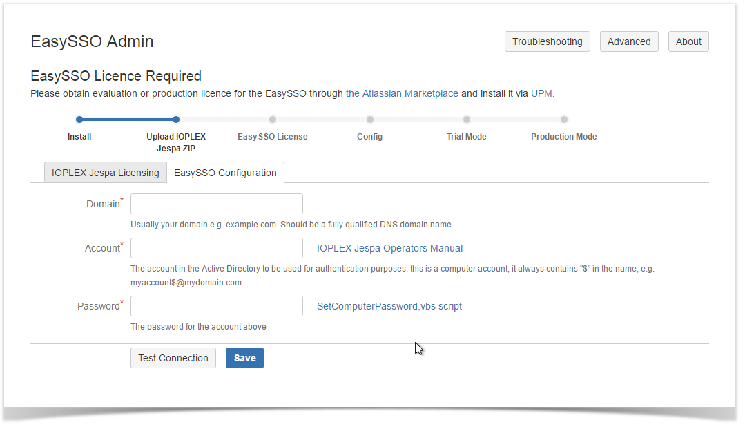 The EasySSO configure screen only has 3 fields for you to fill.